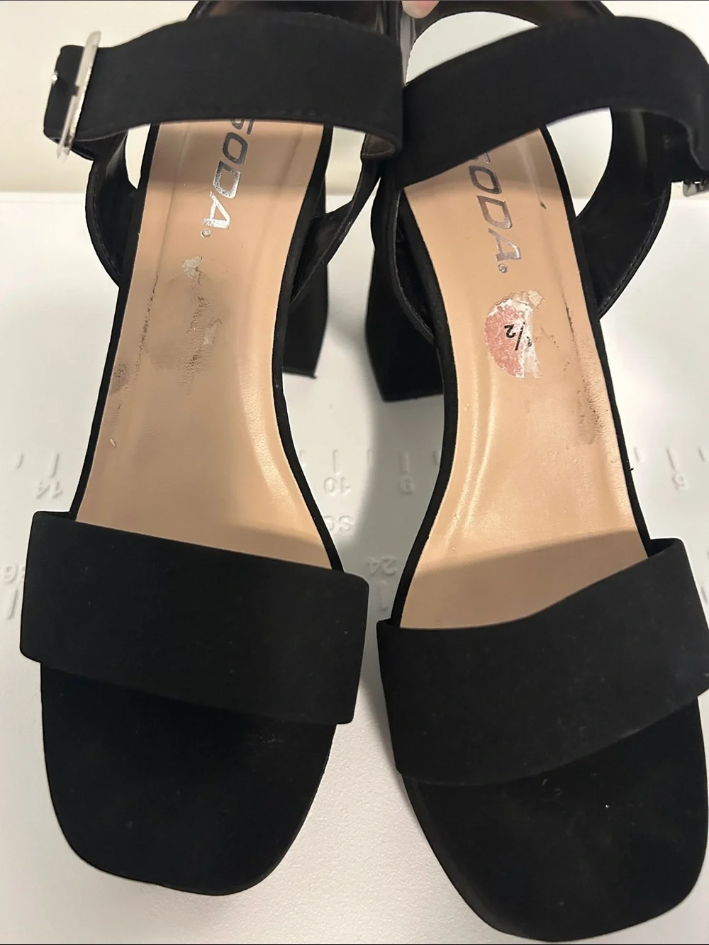 Soda Black Suede Platform Block Heel Sandals